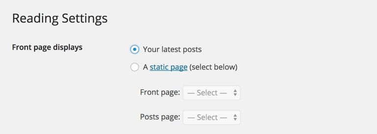 wordpress page settings